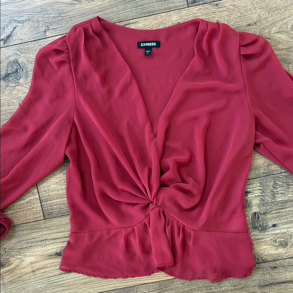 Express Deep Red Twist Front Blouse - Picture 3 of 6
